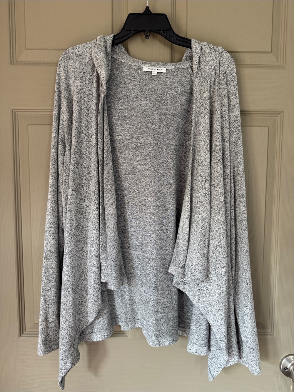 Hooked Up brand Heather Gray Hooded Draped Cardigan
